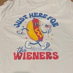White Short Sleeve Graphic Tee - 'Just Here For The Wieners'
